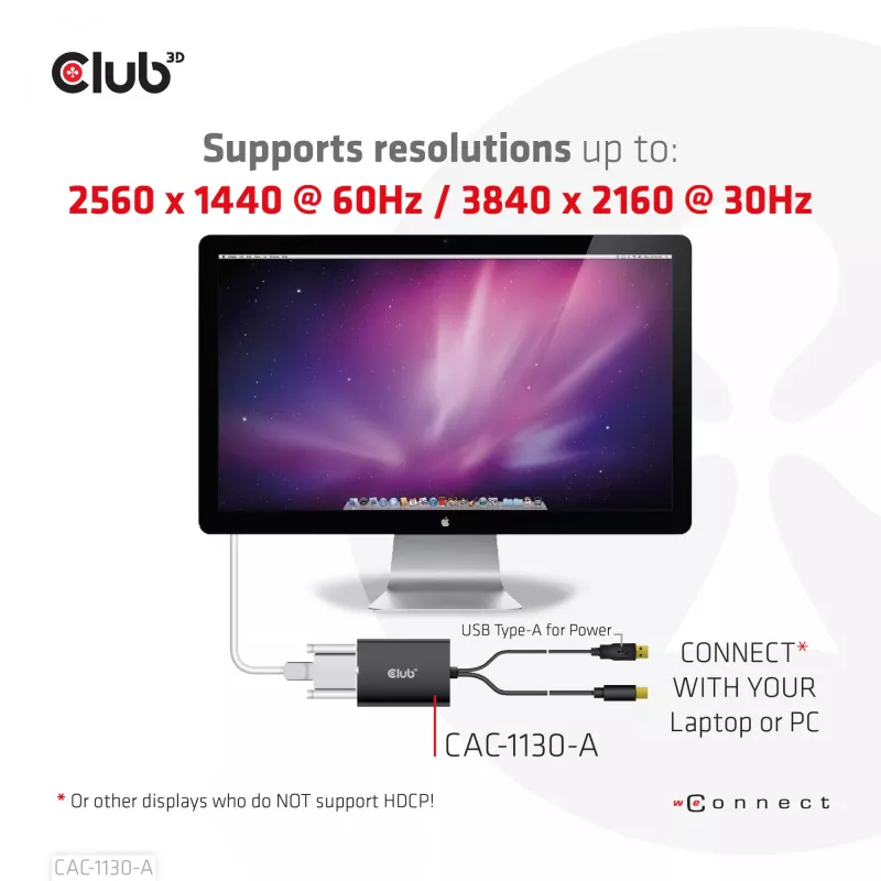 Adaptador ativo CLUB3D Mini DisplayPort para Dual Link DVI, versão HDCP OFF para Apple Cinema Displays
