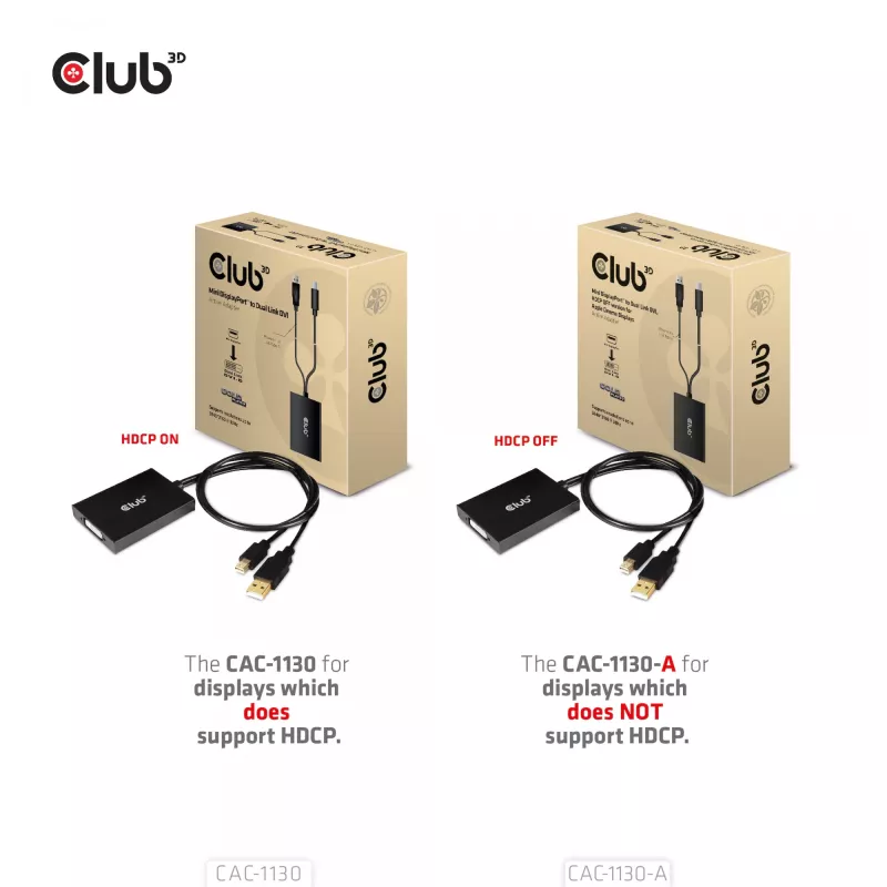 Adaptador ativo CLUB3D Mini DisplayPort para Dual Link DVI, versão HDCP OFF para Apple Cinema Displays