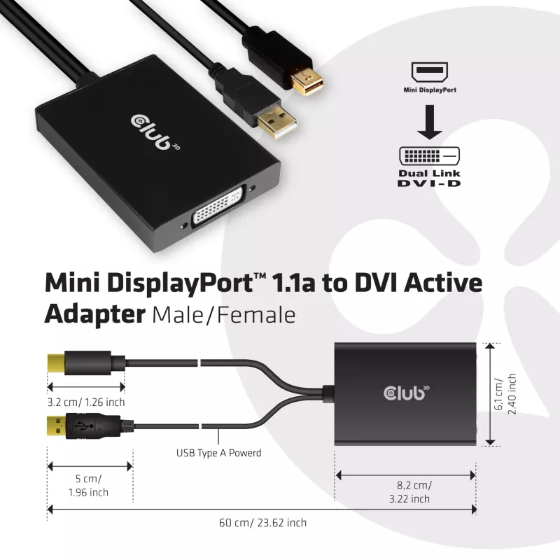 Adaptador ativo MiniDisplayPort 1.2a para Dual Link DVI-D CLUB3D CAC-1130