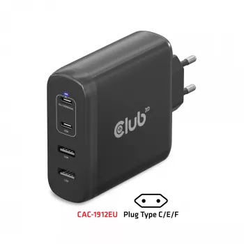 Carregador de viagem CLUB3D 100W tecnologia GaN, quatro portas USB Type-A(2x) e -C(2x), suporte Power Delivery(PD) 3.0