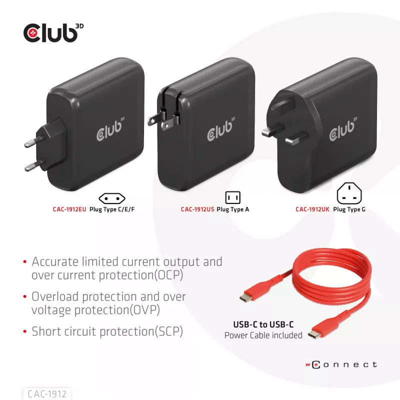 Carregador de viagem CLUB3D 100W tecnologia GaN, quatro portas USB Type-A(2x) e -C(2x), suporte Power Delivery(PD) 3.0