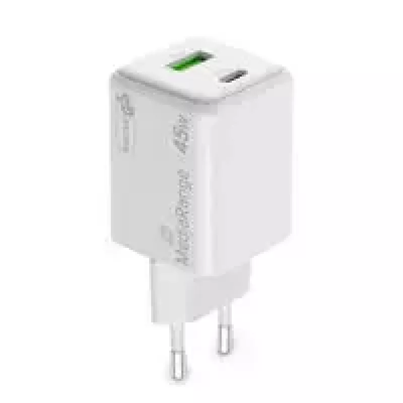 Carregador de interior USB-C 45W AC MediaRange MRMA113-2 para smartphone e tablet, branco, entrada 100–240 V