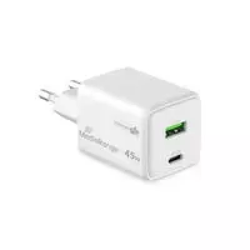 Carregador de interior USB-C 45W AC MediaRange MRMA113-2 para smartphone e tablet, branco, entrada 100–240 V