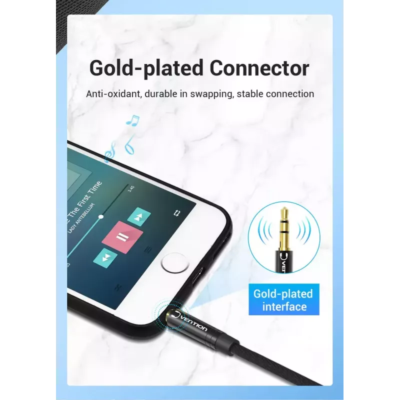 Cabo adaptador de áudio Vention 2× ficha 3,5 mm para conector fêmea 3,5 mm de 4 polos, 0,3 m, preto
