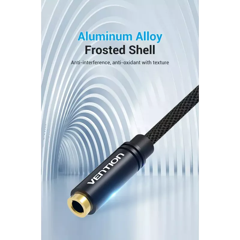 Cabo adaptador de áudio Vention 2× ficha 3,5 mm para conector fêmea 3,5 mm de 4 polos, 0,3 m, preto