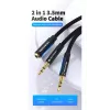 Cabo adaptador de áudio Vention 2× ficha 3,5 mm para conector fêmea 3,5 mm de 4 polos, 0,3 m, preto