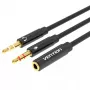 Cabo adaptador de áudio Vention 2× ficha 3,5 mm para conector fêmea 3,5 mm de 4 polos, 0,3 m, preto