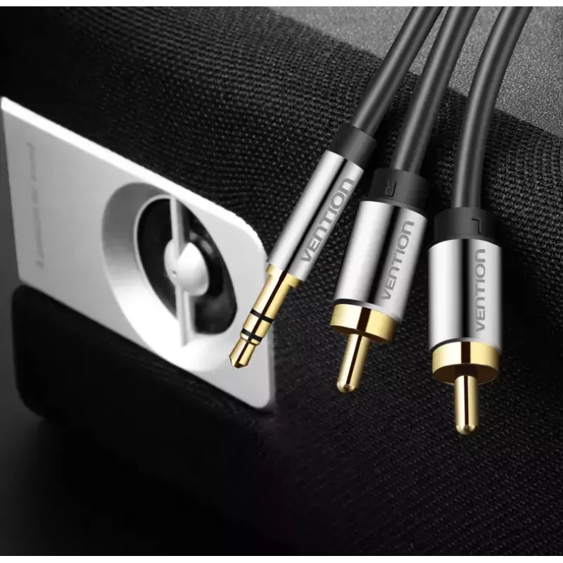 Cabo de áudio Vention 3,5 mm TRRS (ficha) para 2×RCA (ficha), 2 m, preto