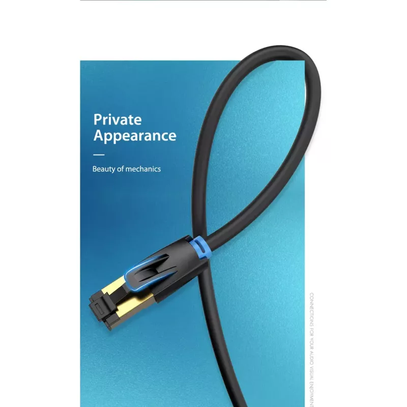 Cabo de rede Vention Cat.8 SFTP 0,5 m preto RJ-45 banhado a ouro