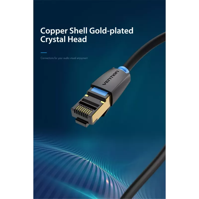 Cabo de rede Vention Cat.8 SFTP 0,5 m preto RJ-45 banhado a ouro