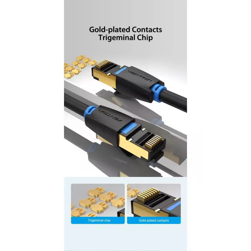 Cabo de rede Vention Cat.8 SFTP 0,5 m preto RJ-45 banhado a ouro