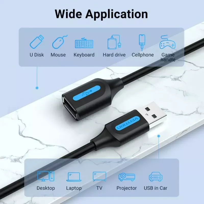 Vention USB 2.0 A macho para A fêmea cabo de extensão 1M preto PVC tipo