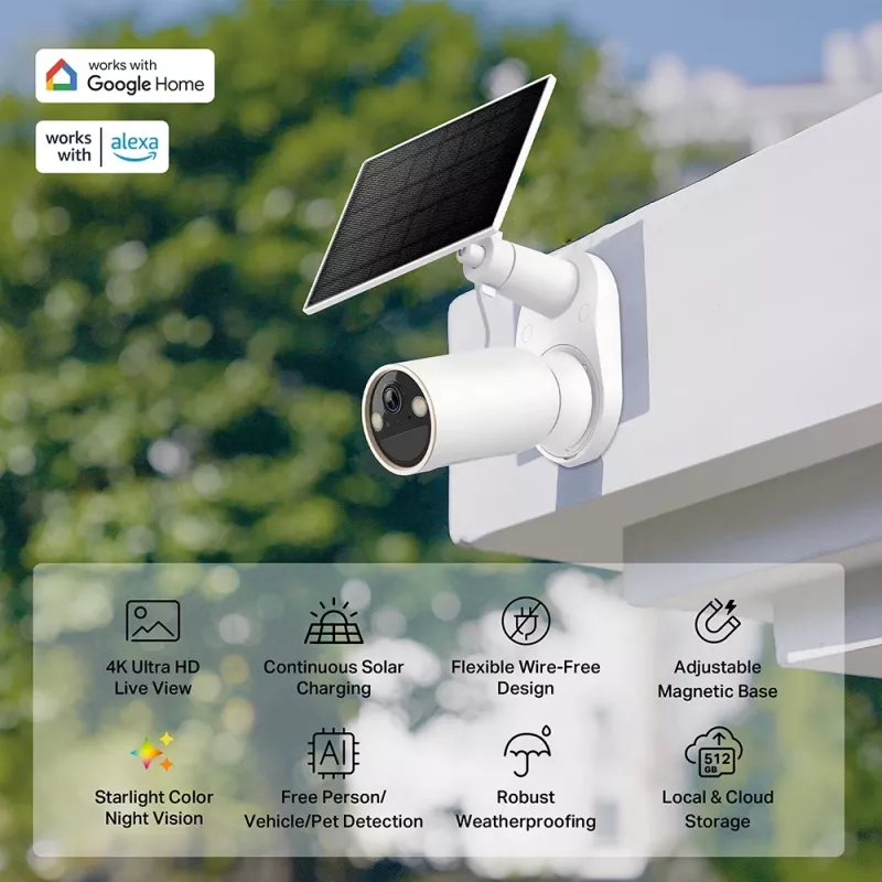 Câmara de vigilância IP TP-Link Tapo C460 KIT — exterior tipo bullet, 8 MP 3840×2160, zoom digital 12×, montagem na parede, áudio bidirecional, Wi‑Fi, branco
