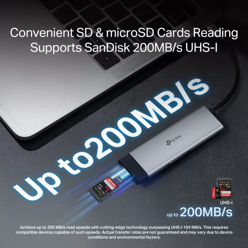 Hub USB Type-C TP-Link UH7021C — HDMI, USB 3.2 Gen1, USB 2.0, SD/microSD, 5000 Mbit/s, alumínio preto
