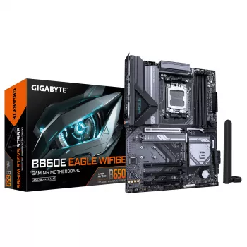 Placa-mãe GIGABYTE B650E EAGLE WIFI6E - CPUs AMD Ryzen 9000 Series, VRM 8+2+2 fases, até 8200MHz DDR5 (OC), 1xPCIe 5.0 + 2xPCIe 4.0 M.2, LAN 2.5GbE, WIFI 6E, USB 3.2 Gen 2