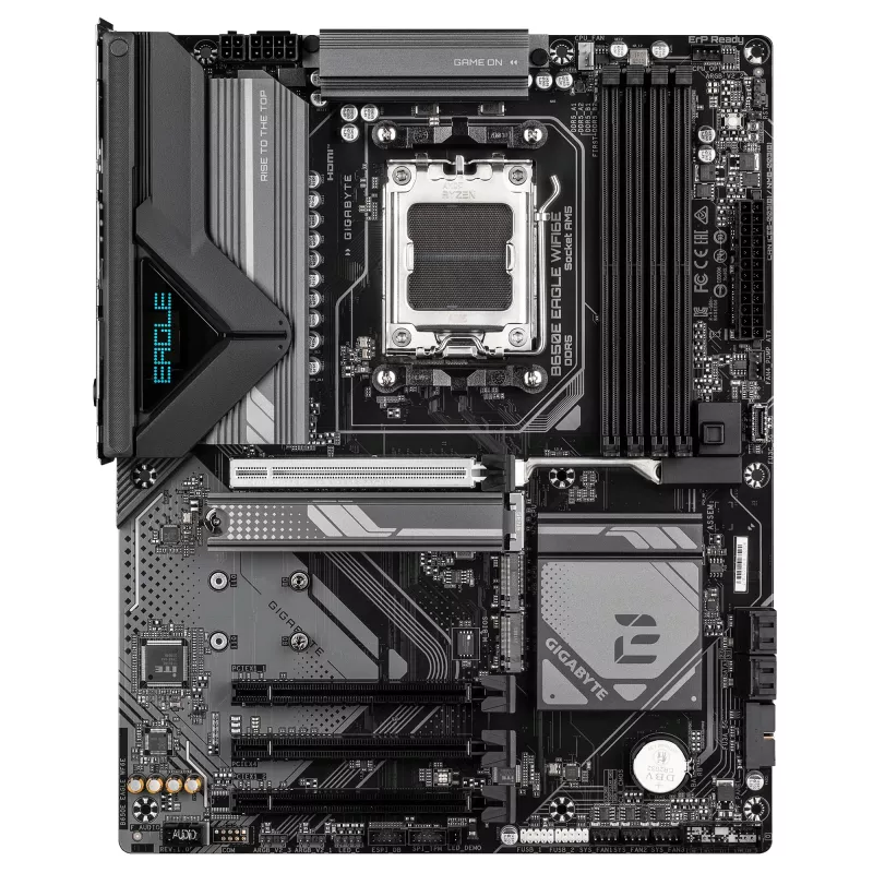Placa-mãe GIGABYTE B650E EAGLE WIFI6E - CPUs AMD Ryzen 9000 Series, VRM 8+2+2 fases, até 8200MHz DDR5 (OC), 1xPCIe 5.0 + 2xPCIe 4.0 M.2, LAN 2.5GbE, WIFI 6E, USB 3.2 Gen 2