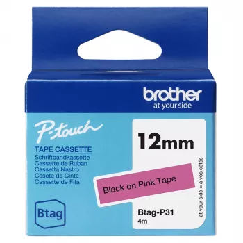 Fita de etiquetas Brother BTAG-P31 Preto sobre Rosa 1,2 cm 4 m