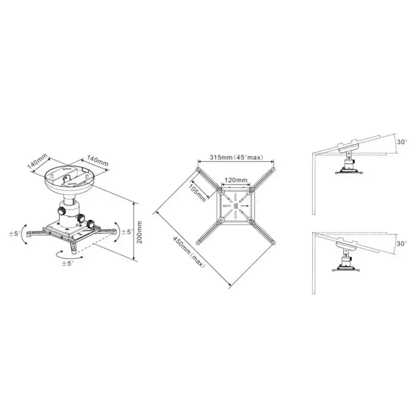 Suporte de teto Multibrackets M Universal Projector 200 com ajuste fino