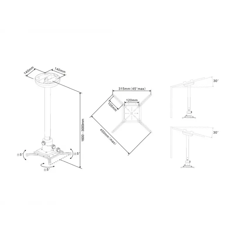 Suporte de teto para projetor Multibrackets M Universal 1600-3000 com ajuste fino