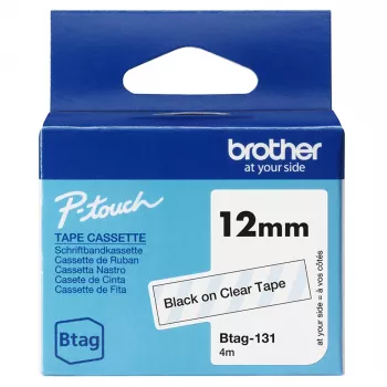 Fita de etiquetas Brother BTAG-131 Preto sobre Transparente 1,2 cm 4 m