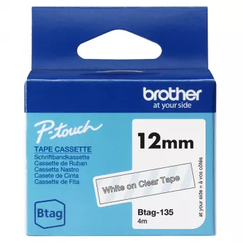 Fita de etiquetas Brother BTAG-135 Branco sobre transparente 1,2 cm 4 m
