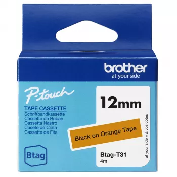 Fita de etiquetas Brother BTAG-T31 Preto sobre Laranja 1,2 cm 4 m