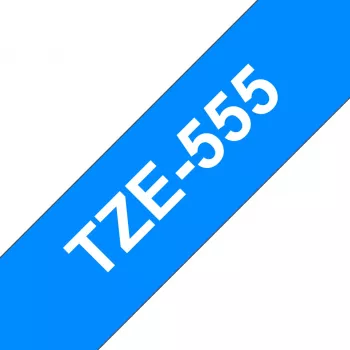 Fita laminada Brother TZe555 24 mm branco sobre azul