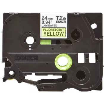 Fita laminada Brother TZe preto sobre amarelo fluorescente 2,4 cm 5 m