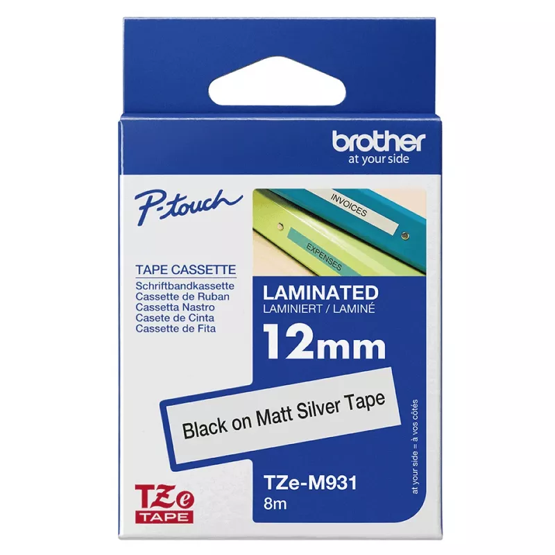 Fita de rotulagem Brother TZE-M931 preto sobre prateado