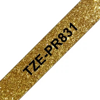 Fita de rotulagem Brother TZE-PR831 preto sobre dourado