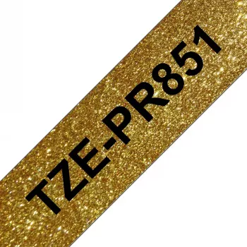 Fita de rotulagem Brother TZE-PR851 preto sobre dourado
