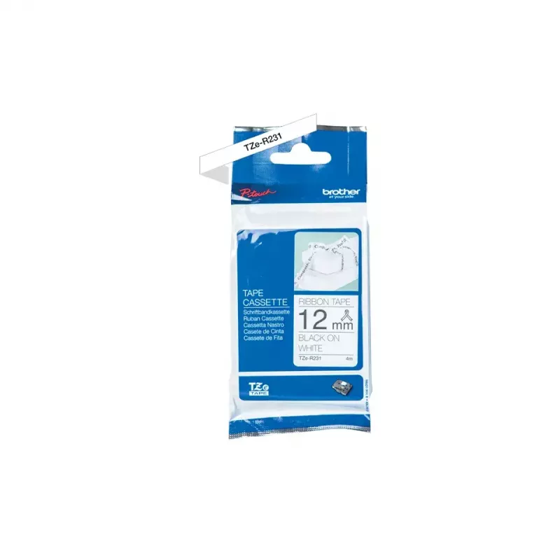 Fita de rotulagem Brother TZE-R231 preto sobre branco
