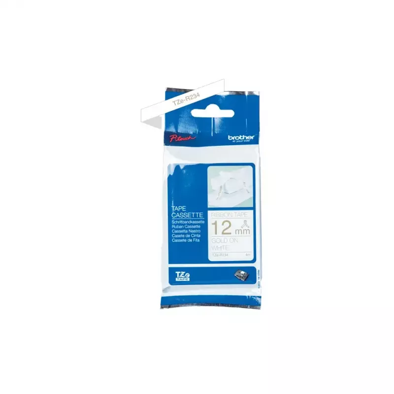 Fita de rotulagem Brother TZE-R234 dourado sobre branco