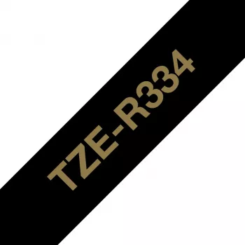Fita de rotulagem Brother TZE-R334 dourado sobre preto