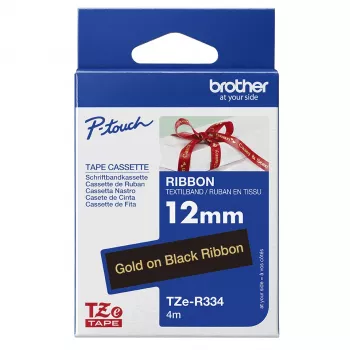 Fita de rotulagem Brother TZE-R334 dourado sobre preto