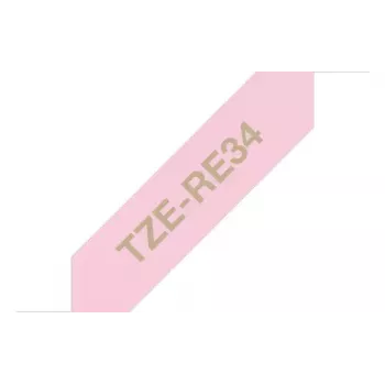 Fita de etiquetas Brother TZE-RE34 dourado sobre rosa