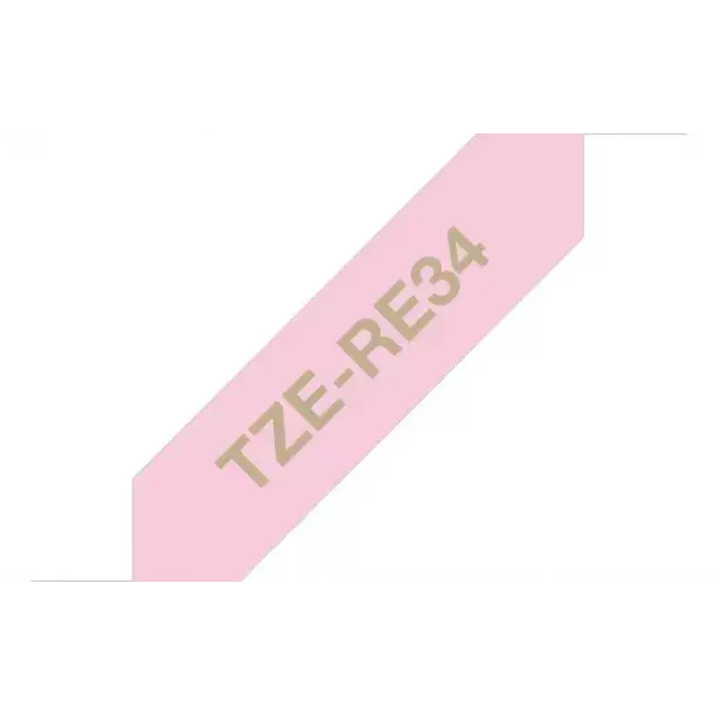 Fita de etiquetas Brother TZE-RE34 dourado sobre rosa