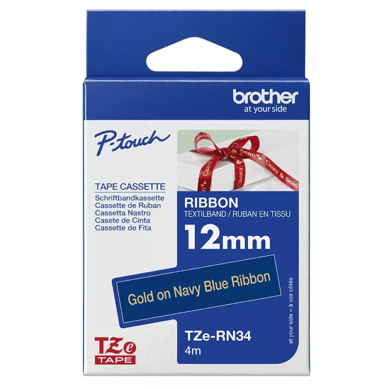 Fita de rotulagem Brother TZE-RN34 dourado sobre azul-marinho