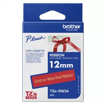 Fita de rotulagem Brother TZE-RW34 dourado sobre vermelho