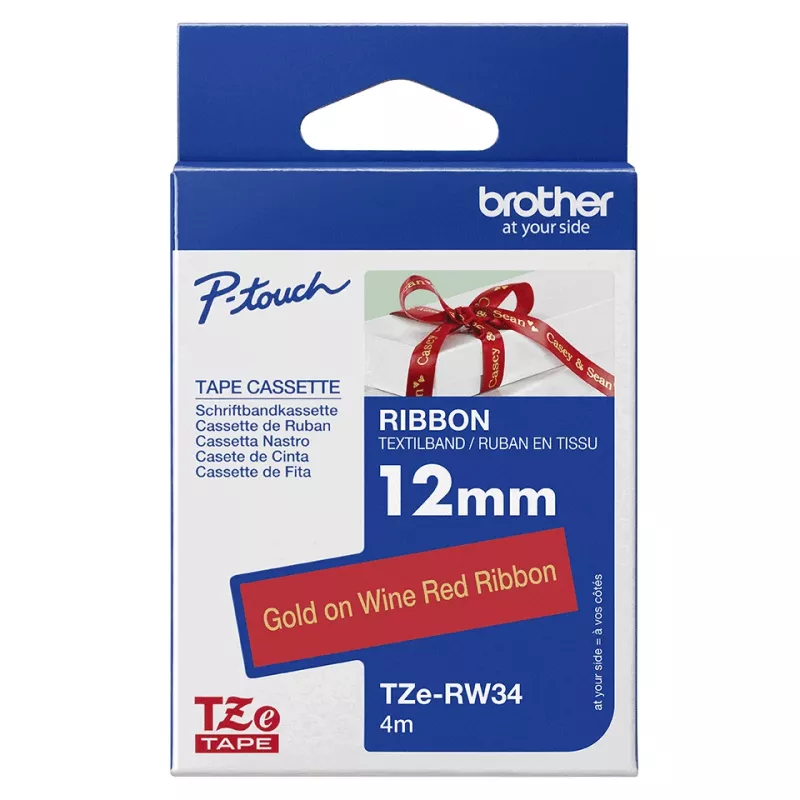 Fita de rotulagem Brother TZE-RW34 dourado sobre vermelho