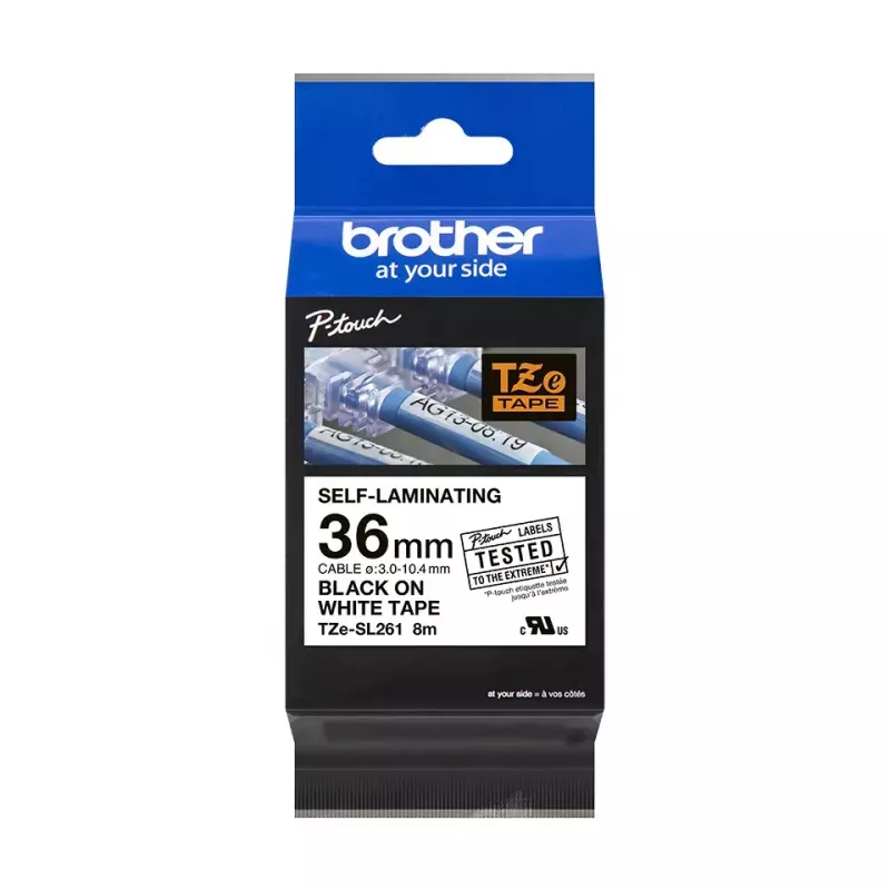 Fita de rotulagem Brother TZE-SL261 preto sobre branco