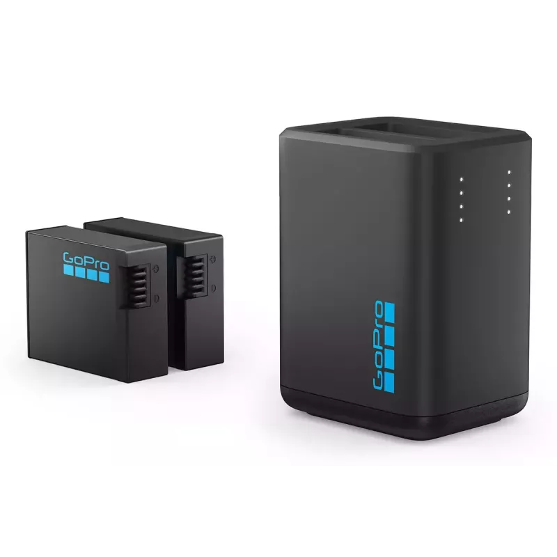 Carregador de bateria duplo GoPro HERO13 Black – carrega 2 baterias HERO13, compacto, preto, estado LED