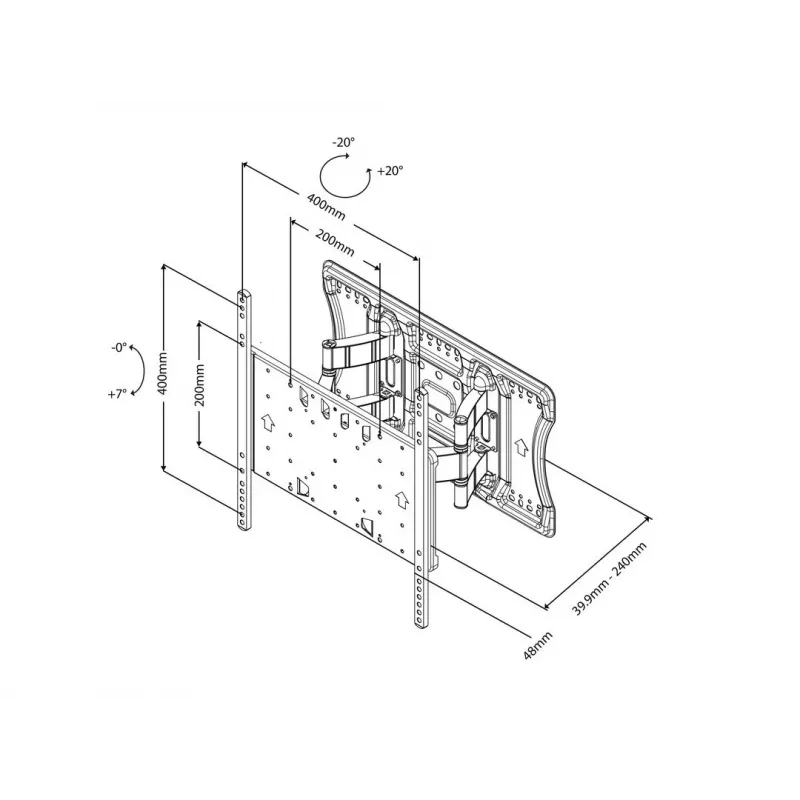 Multibrackets M VESA Super fino Tilt & Turn HD, 52 kg, 101,6 cm (40 polegadas), 2,16 m (85 polegadas), 100 x 100 mm, 400 x 400 mm, 0 - 7°