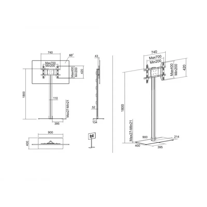 Suporte de ecrã Multibrackets M 180 individual preto com base