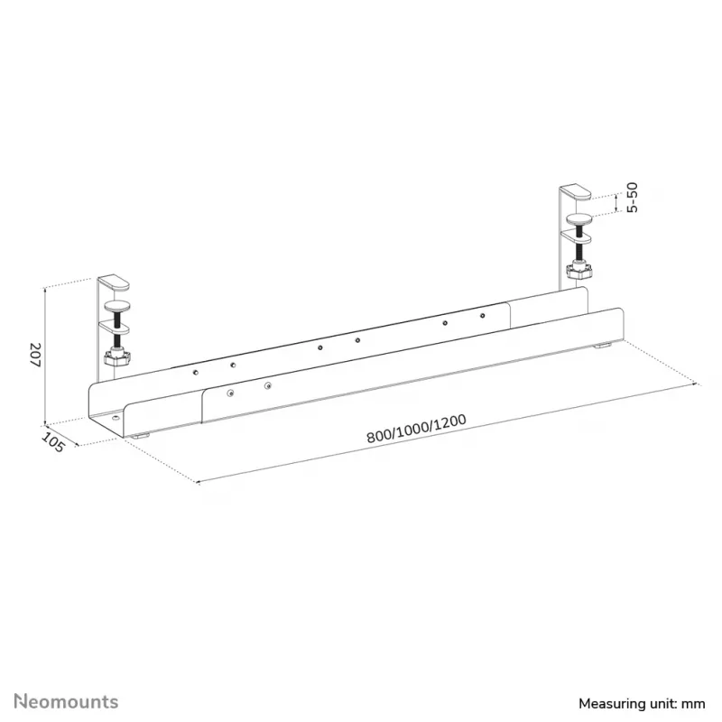 Calha para cabos Neomounts ADS07-120BL universal com clipe, 120 mm de largura, preto