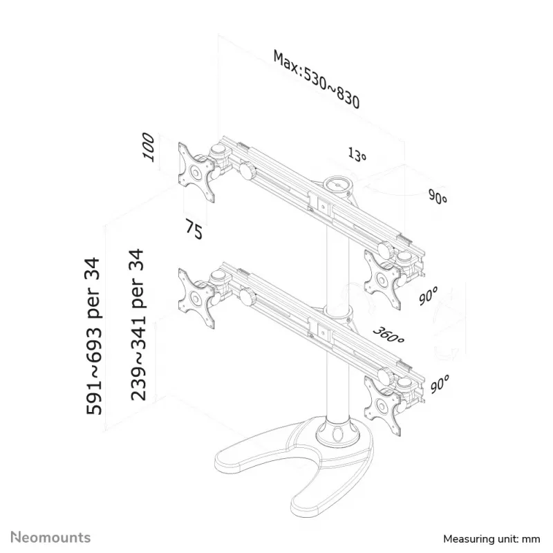 Suporte para monitor Neomounts FPMA-D700DD4 19-30 polegadas