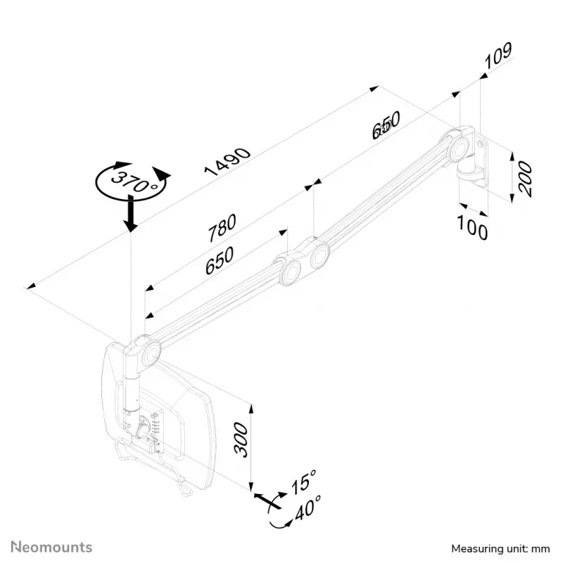 Braço para monitor médico de parede Neomounts FPMA-HAW200 10-27 polegadas - h 0-149 cm - mola a gás