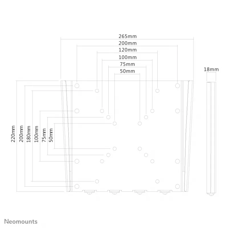 Suporte de parede para TV Neomounts FPMA-W110 10-40 polegadas - ultraplano, 25,4 cm (10 polegadas), 101,6 cm (40 polegadas), 50 x 50 mm, 200 x 200 mm, aço, prateado