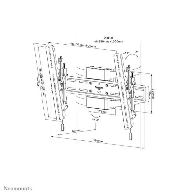 Suporte de coluna para TV Neomounts WL35S-910BL16 40-75 polegadas - inclinável - com fecho - Ø 25-100 cm