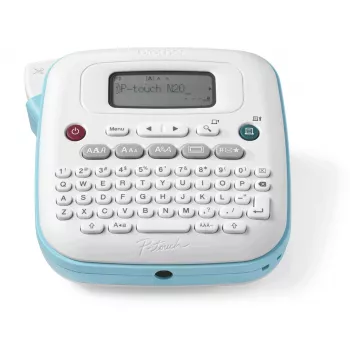 Impressora de etiquetas Brother PT-N20 – transferência térmica, 180×180 DPI, largura máx. 12 mm, velocidade de impressão 12 mm/s, LCD, branco/azul